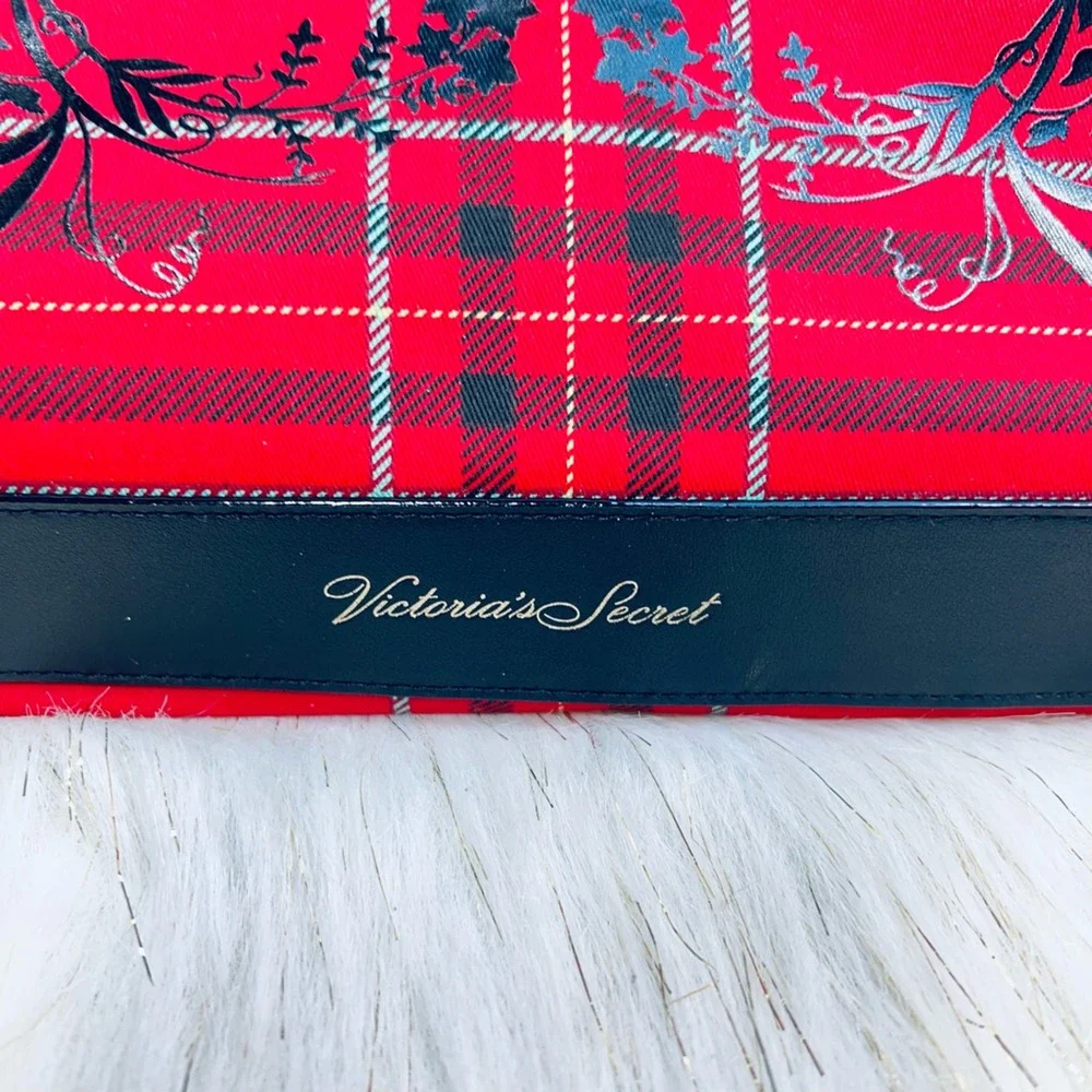 Victorias Secret Womens Tote Bag Multicolor Plaid Embroidered Dual Handle M